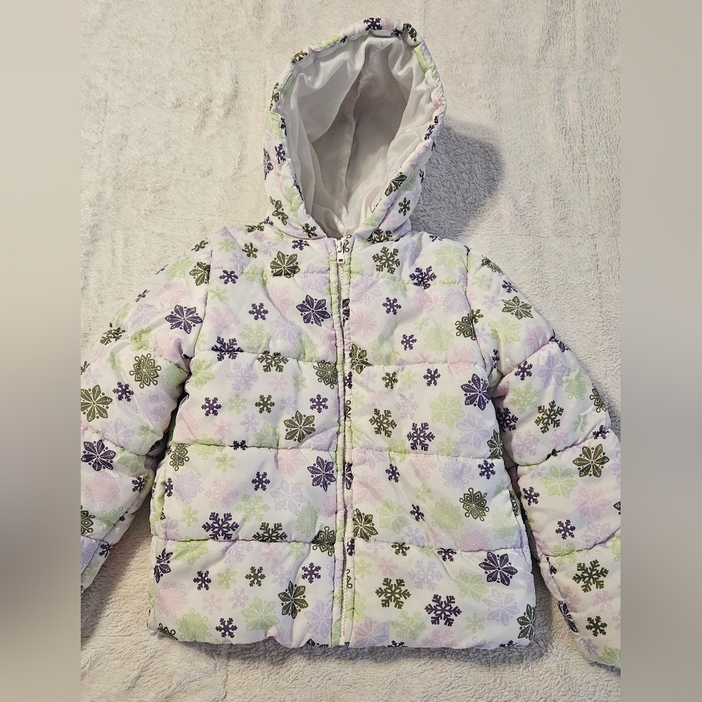 Snowflake Puffer Jacket - Purple and Green